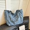 Women's Denim Tote Bag with Bow Detail Multifunctional Shoulder Backpack Hand Washable No Edge Paint
