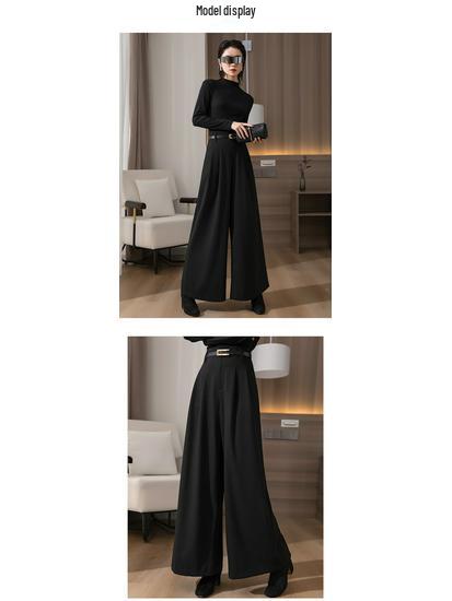 2025 Autumn/Winter High-Waisted Wide-Leg Swing Skirt Pants - Professional Floor-Length Trousers