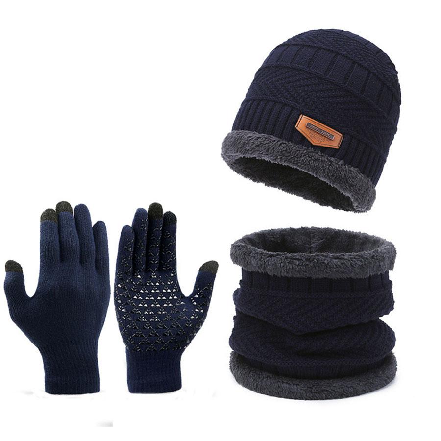 2 Stück + 1 Paar Winter Warm Samt Mütze Schal Handschuhe Set Wintermützen Strickmütze Herren Und Damen Samtmütze Korallenfleece Schal Outdoor Rid