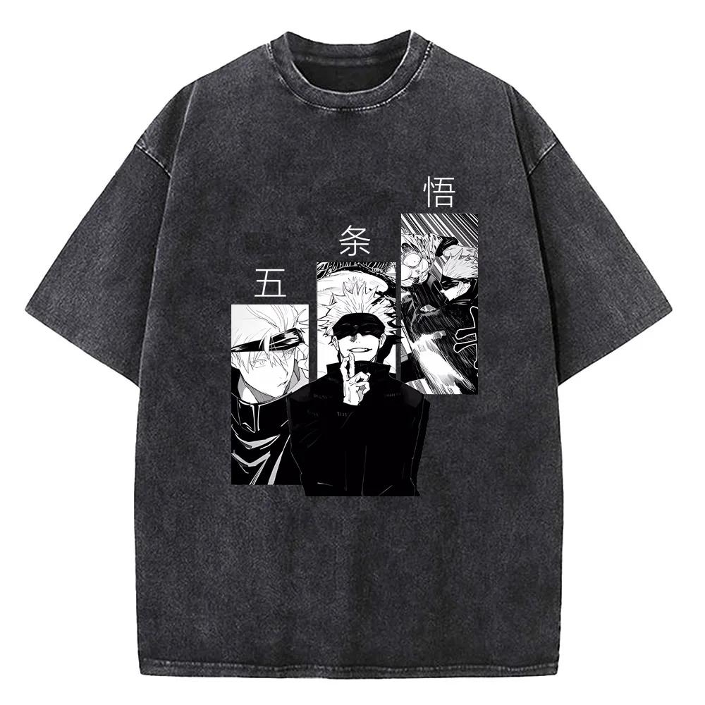 Gojo Satoru Jujutsu Kaisen T-Shirt Herren Damen T-Shirt Vintage Gewaschene Baumwolle T-Shirt Kleidung Sommer Kurzarm T-Shirts Streetwear