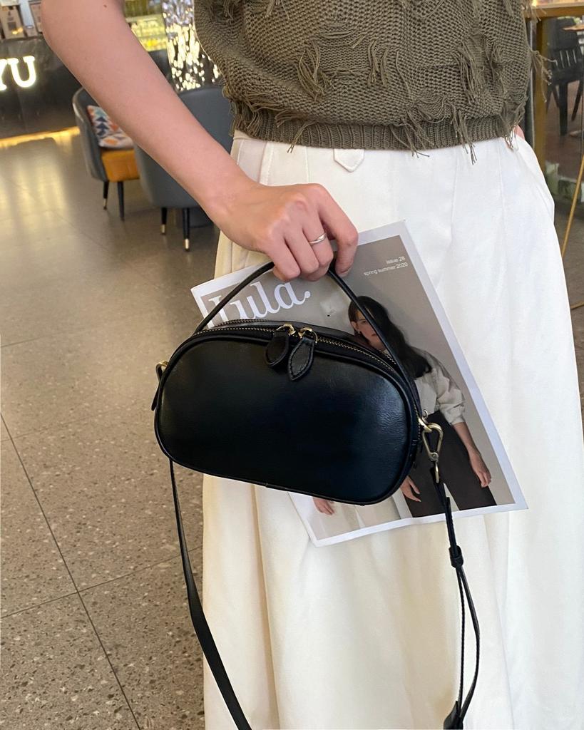 Leather messenger bag spring and summer versatile fashion handbag small fresh first layer cowhide high-end small square bag