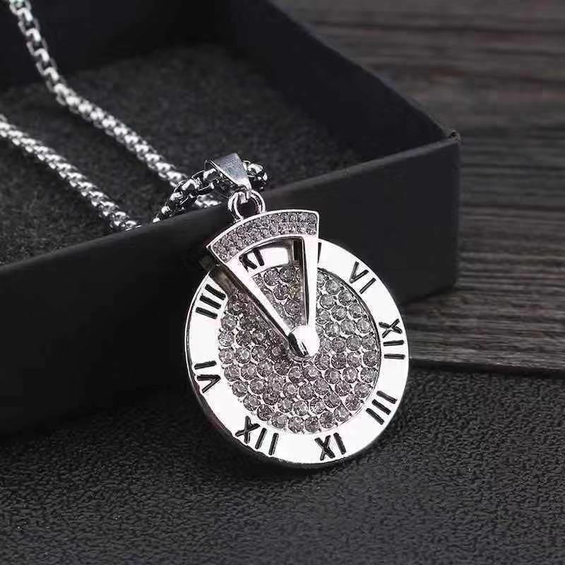 Ins Trendy Women's Roman Numeral Time-traveling Long Necklace Men's Chain Accessories Simple and Versatile Can Be Rotated