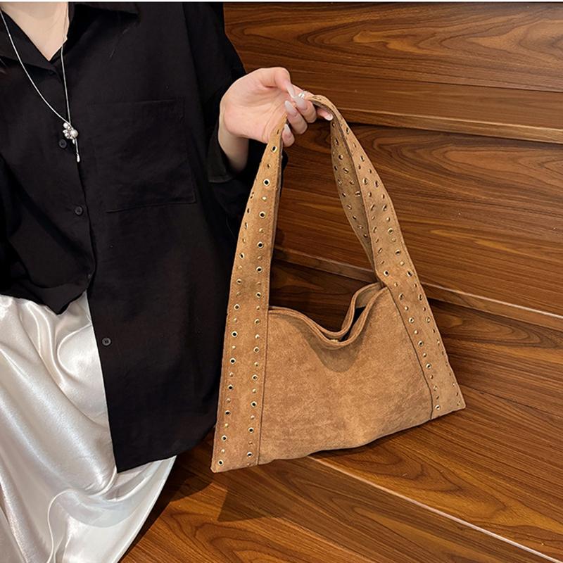 Yogodlns Retro Suede Rivet Shoulder Bags PU Leather Work Purses Large Tote Handbag Slouchy Locomotive for Women Travel Winter Fall