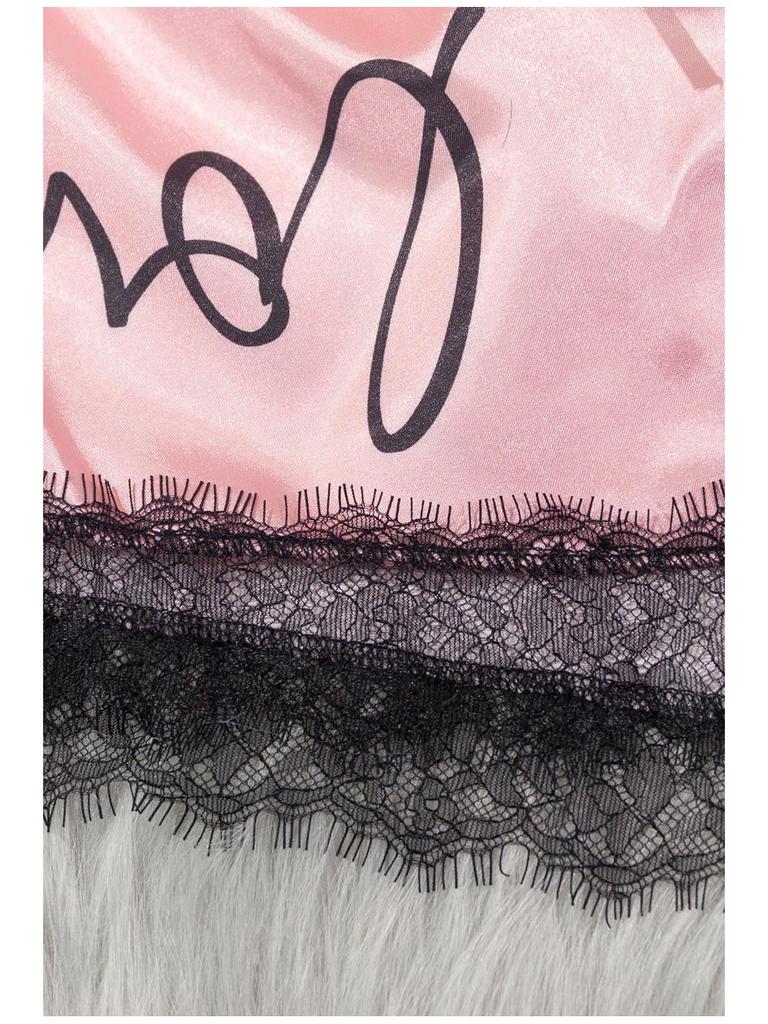 Yaoting Heart Print Lace Patchwork Women's Summer Pajama Set