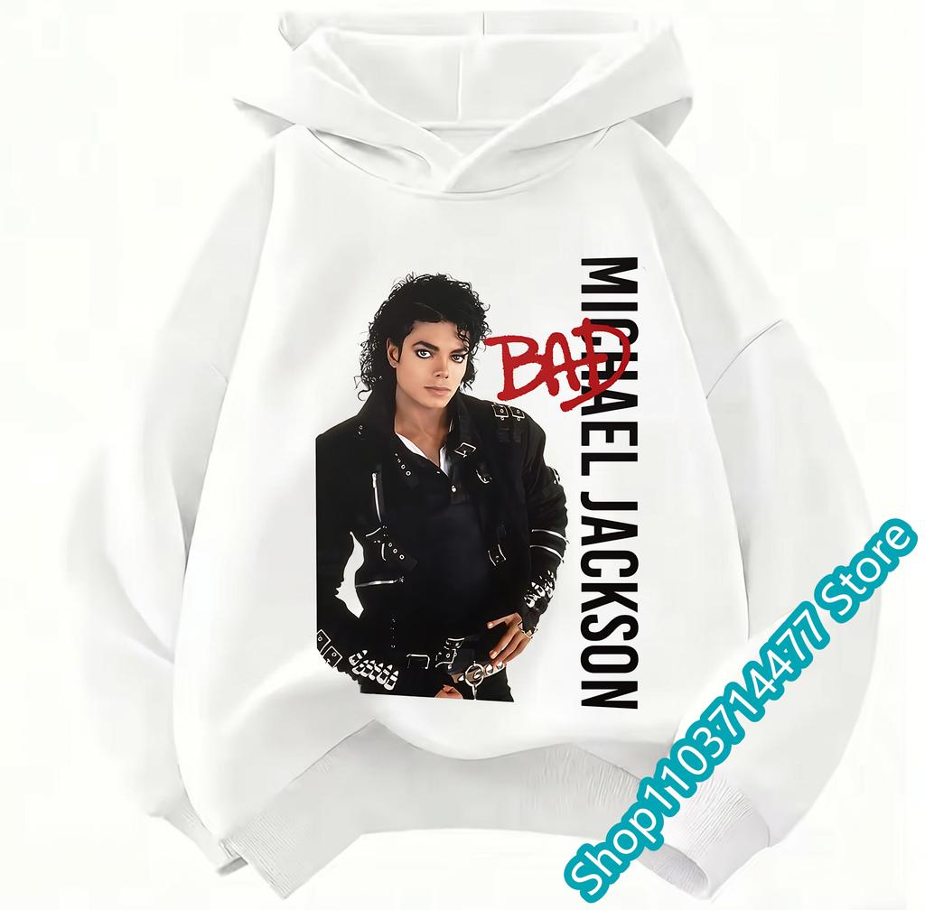 New Children Hooded Sweatshirt Michael Jackson Retro Letter Figure Print Pullover Kids Boys Girls Casual Vintage Fashion Hoodie