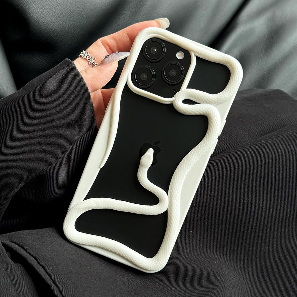 Cool 3D Snake Hollow Dissipate Heat Phone Case For iPhone 17 16 15 14 13 12 11 Pro Max White Shockproof Soft Silicone Cover