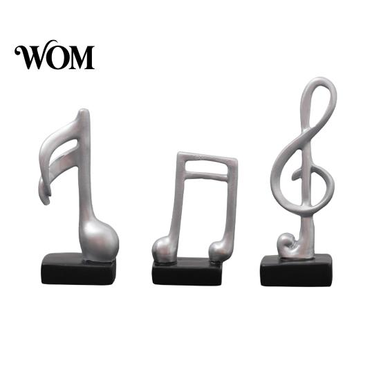 Black Resin Music Figurine 3Pcs Minimalist Note Sculpture, Treble Clef & Eighth Quarter Desk Desktop Decor for Piano Room Living Room, Matte