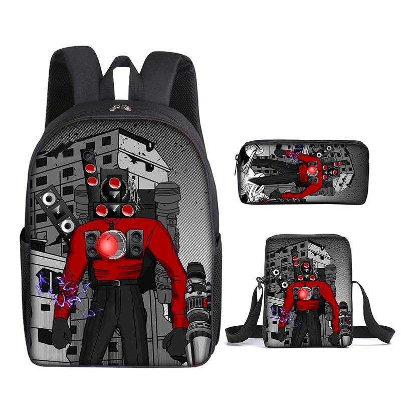Skibidi Toilet Man Spoof Schoolbag Primary And Secondary School Backpack Satchel Pencil Bag Backpack Three-Piece Set