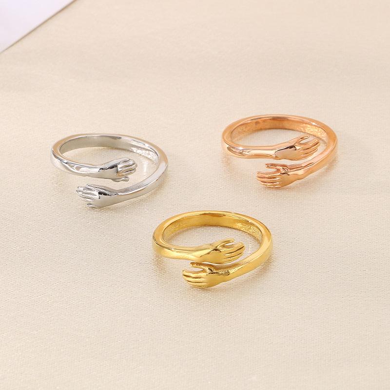 

Korean Style Embrace Couple Rings - Open Hands Design. Size 9