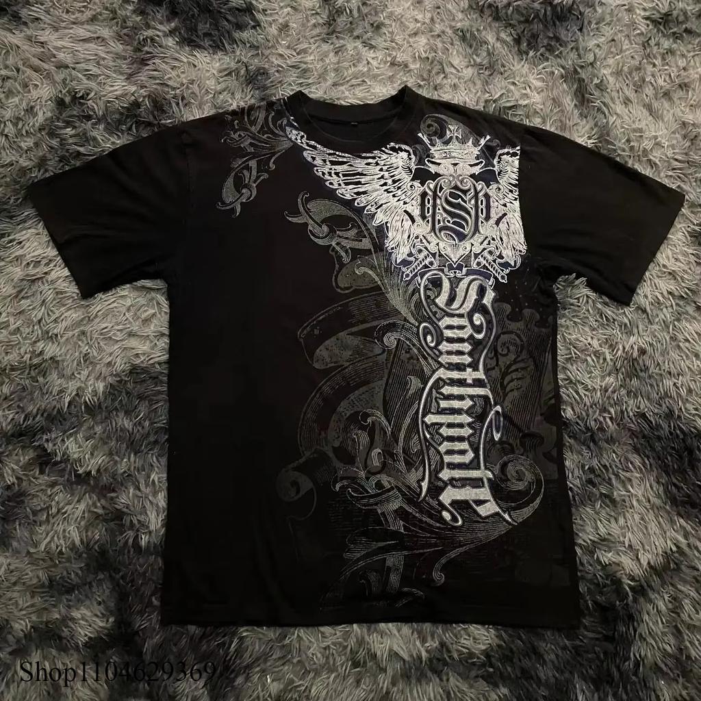 Classic Y2K Gothic Style Tshirt Print Oversized T Shirt High Street Shirts Gothic Round Neck Cotton Tops New Unisexs Women T Shirt