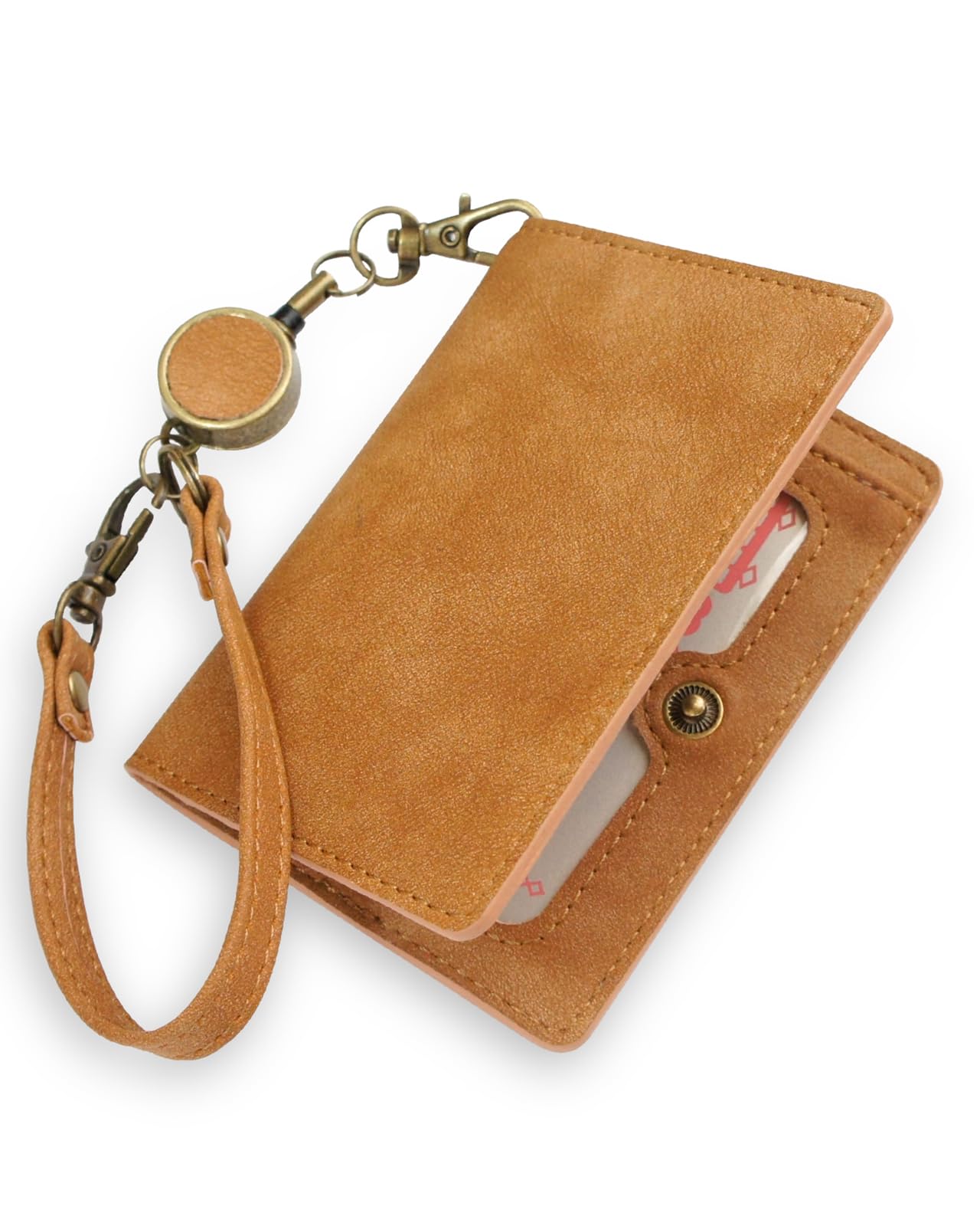 

[Pretimo] Pass Case with Reel, Bifold, Privacy Guard, Leather, Soft to the Touch, Brushed Material, Brown