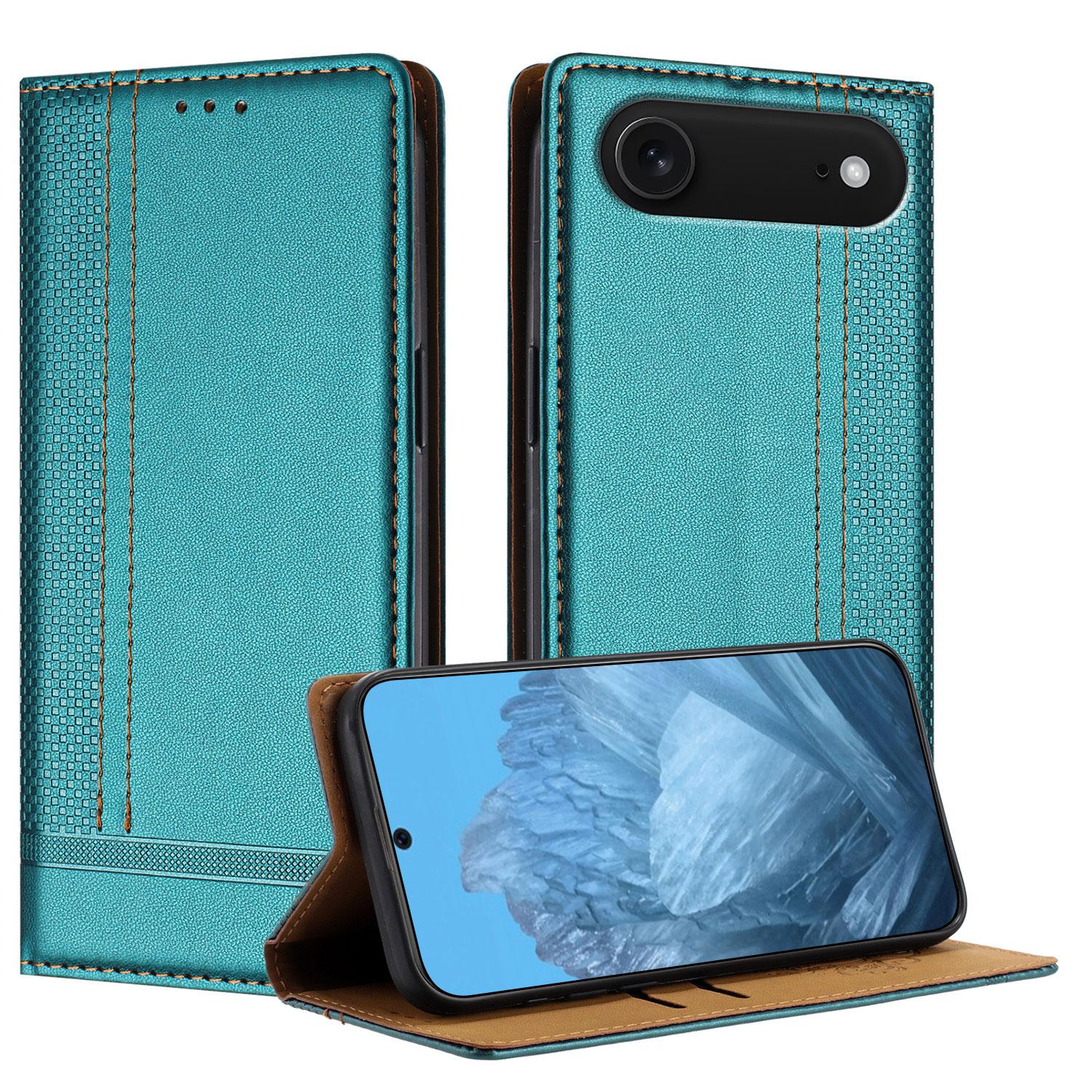 

For iPhone 17 Air Case L-Shaped Grid Pattern Leather Stand Phone Cover with Card Slots Green