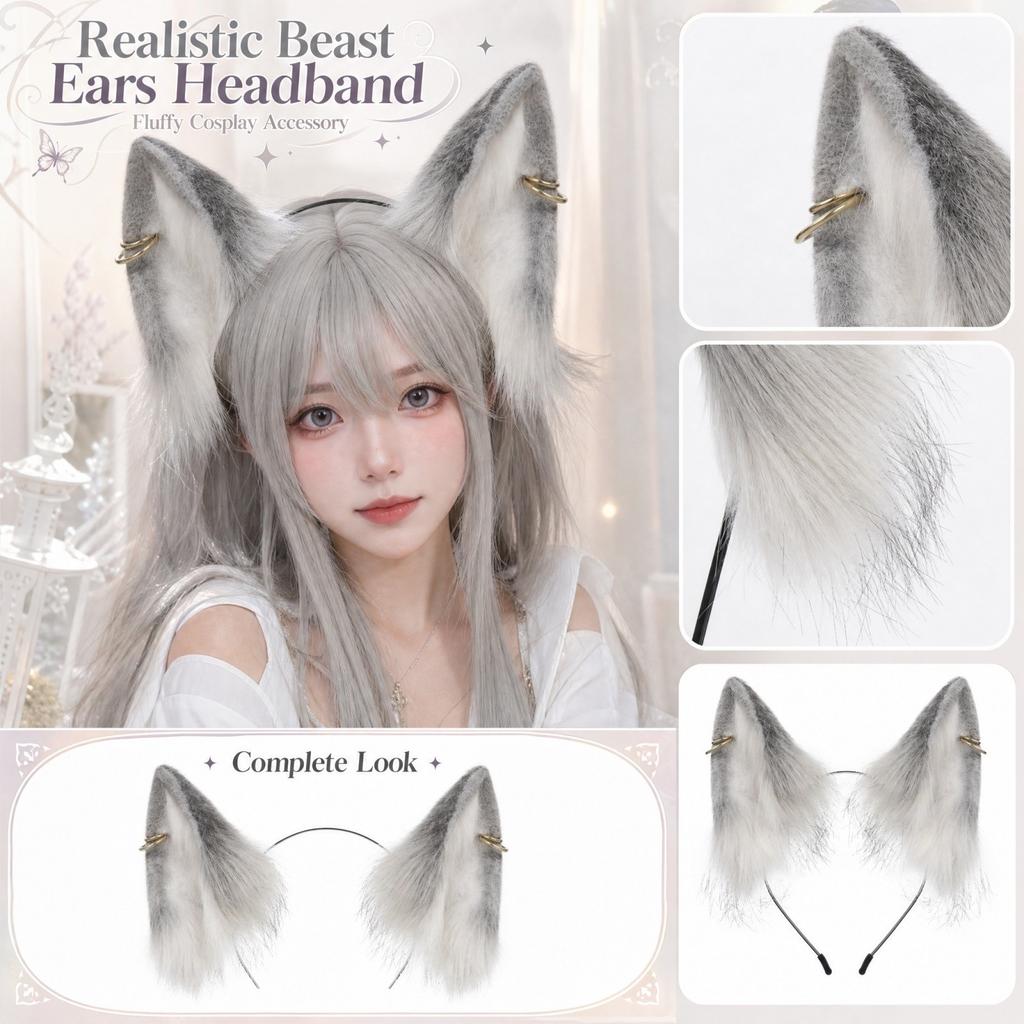 Bandeau Oreilles Pelucheuses Réalistes pour Accessoire de Costume Cosplay