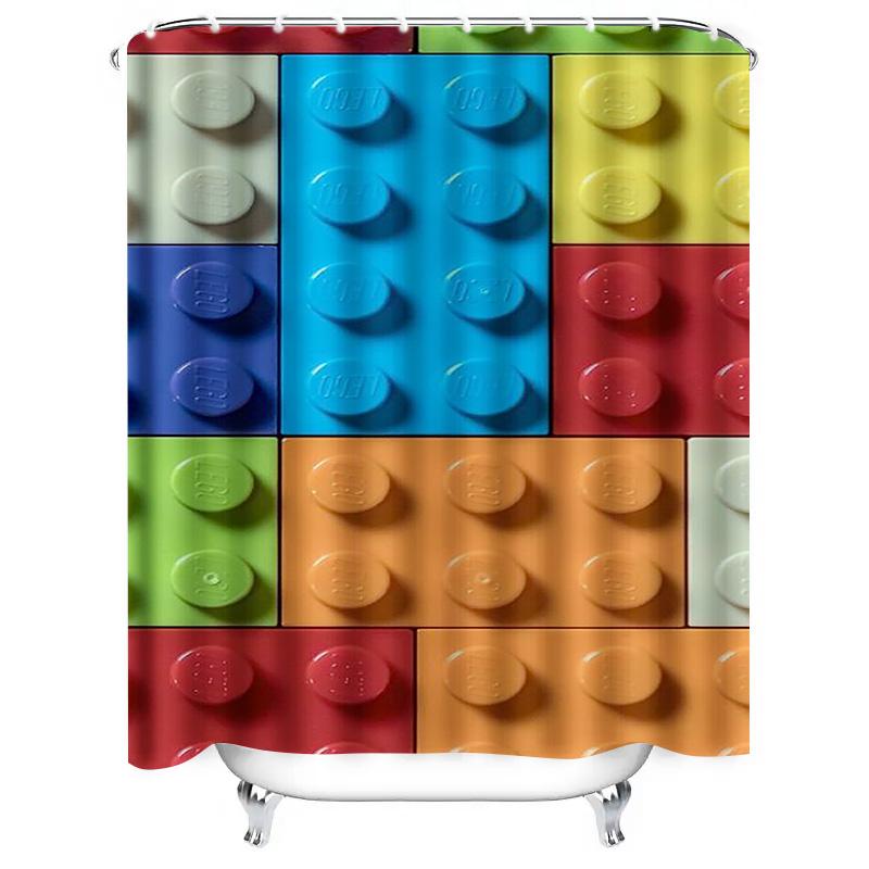 Colorful Building Blocks Waterproof Shower Curtain Heat Resistant Machine Washable Non-Transparent 180x180cm