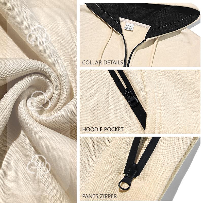 Ensemble de sport à capuche en polaire pour homme Automne Hiver Manches Longues Décontracté Fermeture éclair Thermique Confortable Respirant Vêtement d'extérieur