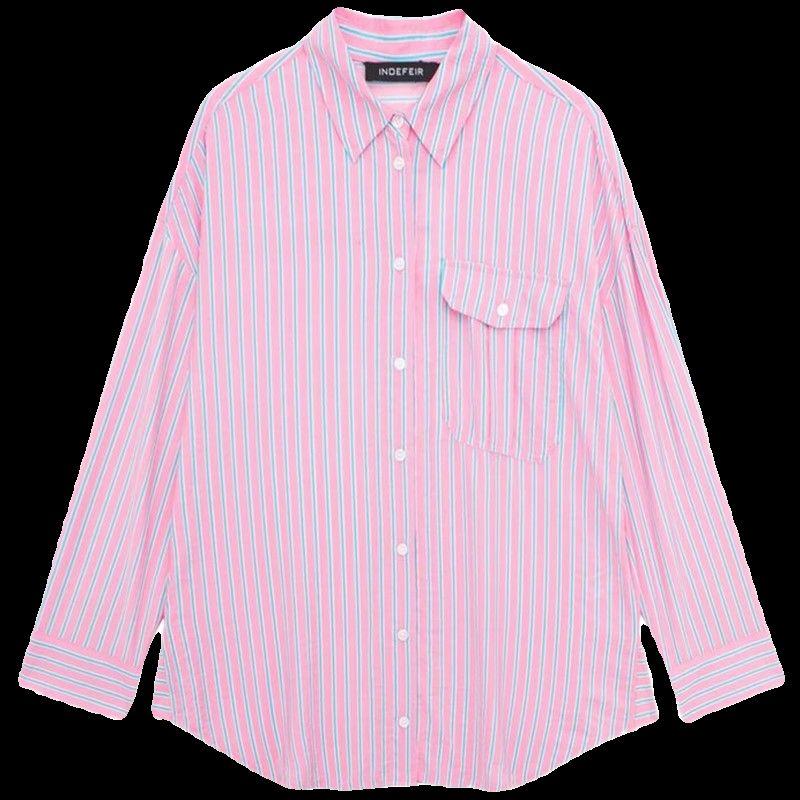 2024 Spring New Fashion Women's Clothing Easiest for Match Long Sleeves Polo Collar Stripes Shirt Tops Female 2157033 620