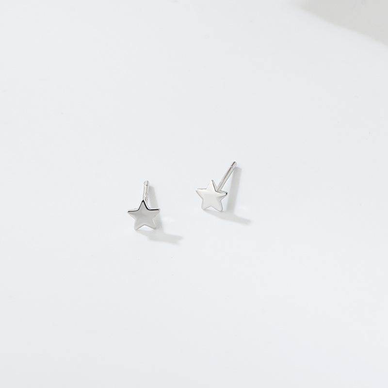 Korean Style S925 Sterling Silver Star & Moon Stud Earrings for Women