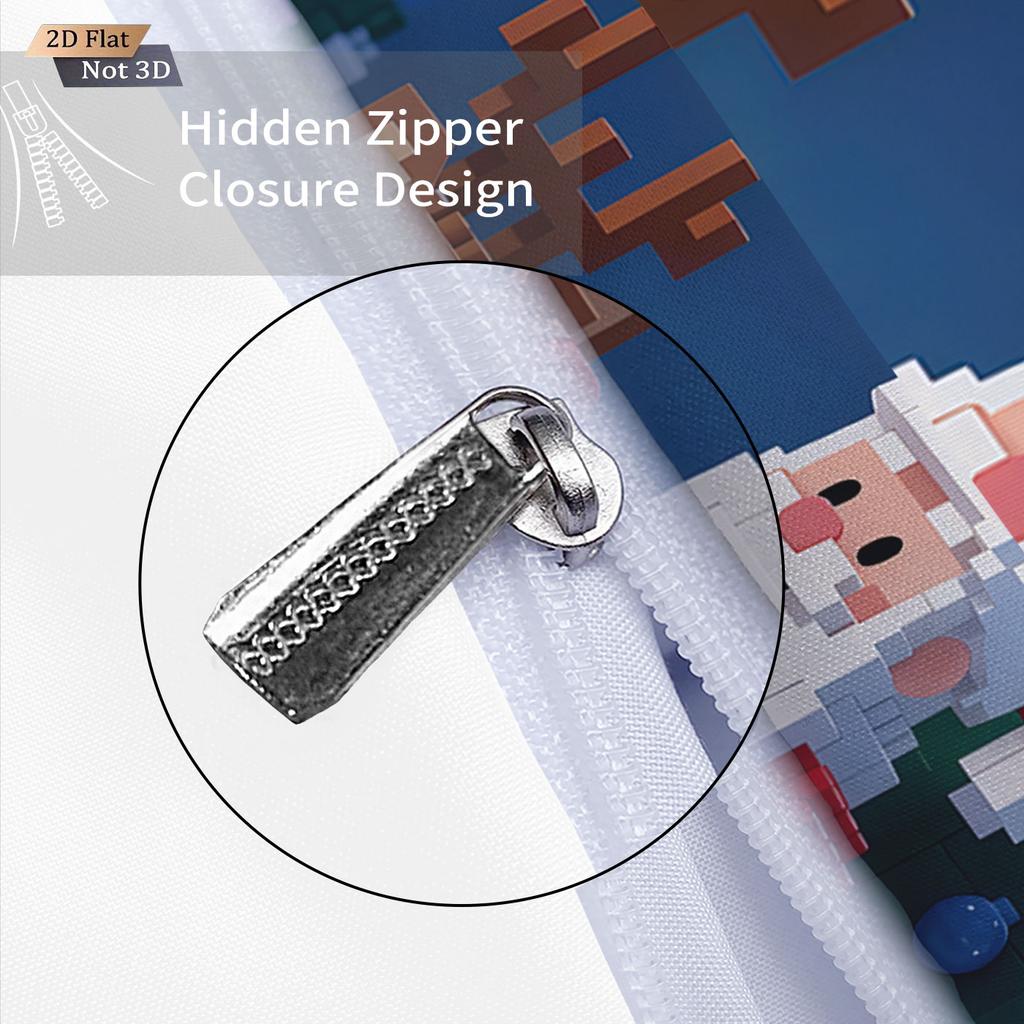 3pcs building block cartoon Santa Claus print coreless duvet cover set, multi size bedroom, holiday bedding, holiday decoration