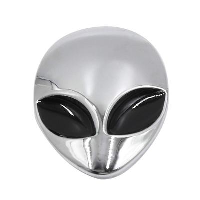Car Sticker Silver Tone 3D Alien Head Shape Car Body Decorative Emblem Badge Decal Sticker