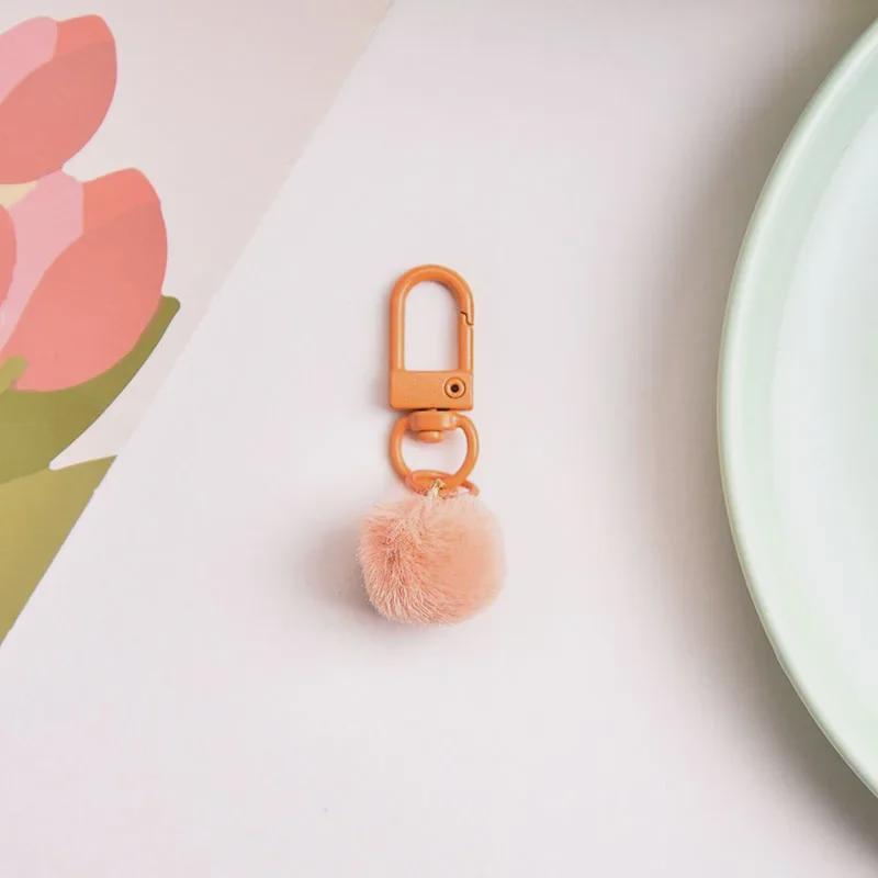 Colorful Milk Pendant Plush Ball Keychain with Macaron Shade and Revolving Buckle.