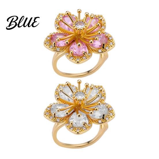Intricate Flower Design Ring Women Shiny Cubic Zirconia Shape Finger