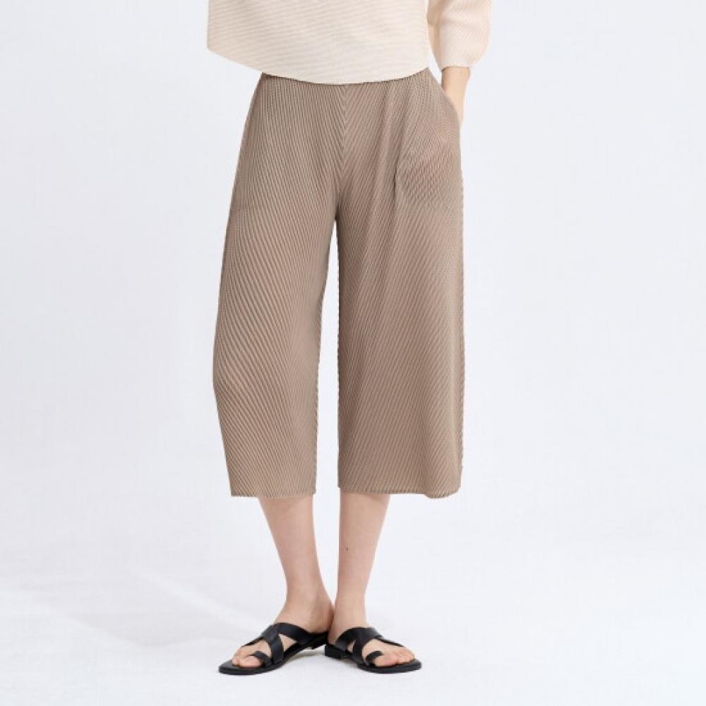 Pleats Me Oblique Waffle 7 8 Cropped Wide Leg Pants Ppptm025016