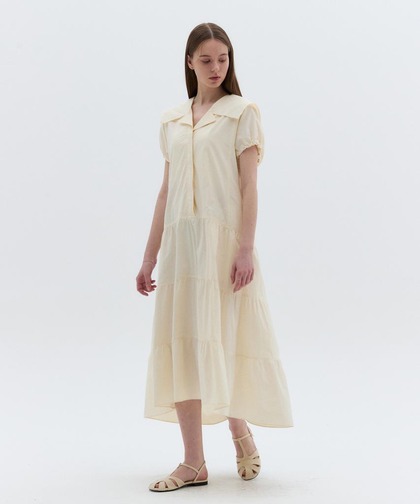 Ost Kaka Sailor Collar Tiered Maxi Dress Cream