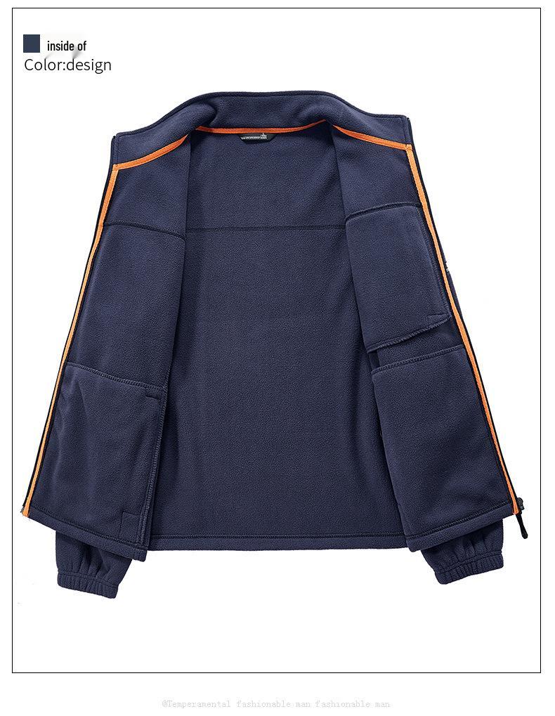 Men's Outdoor Stand Collar Fleece Jacket – Warm, Multi-Pocket, Autumn/Winter Casual Style