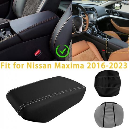 

For 2016- Center Maxima Nissan Console Lid Armrest Leather Cover Gray Stitch