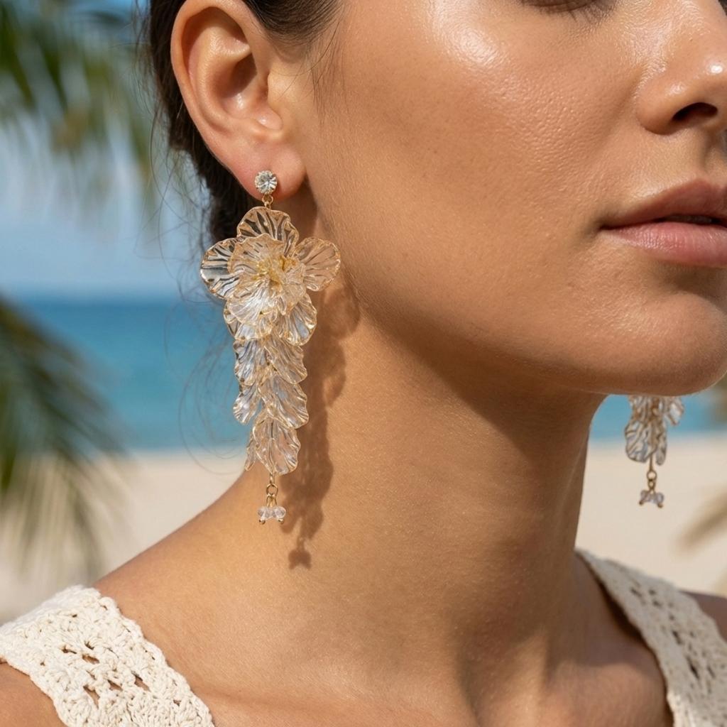 Transparent Textured Resin Flower Tassel Drop Earrings For Women Men Exquisite Trendy Floral Petal Dangle Earring Summer Jewelry