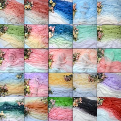 1x1.45m Multicolor Gradient Brocade Silk Chiffon Fabric Tulle Handmade DIY Ancient Hanfu Stage Dance Dress Wedding Decor Fabric