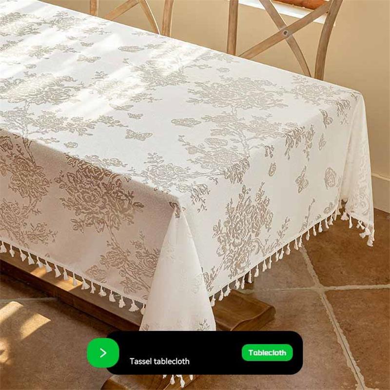 Luxe Tasseled & Jacquard Polyester Tablecloth - Rectangle Lace Dust Cover for Dining & Console Tables Home Decor