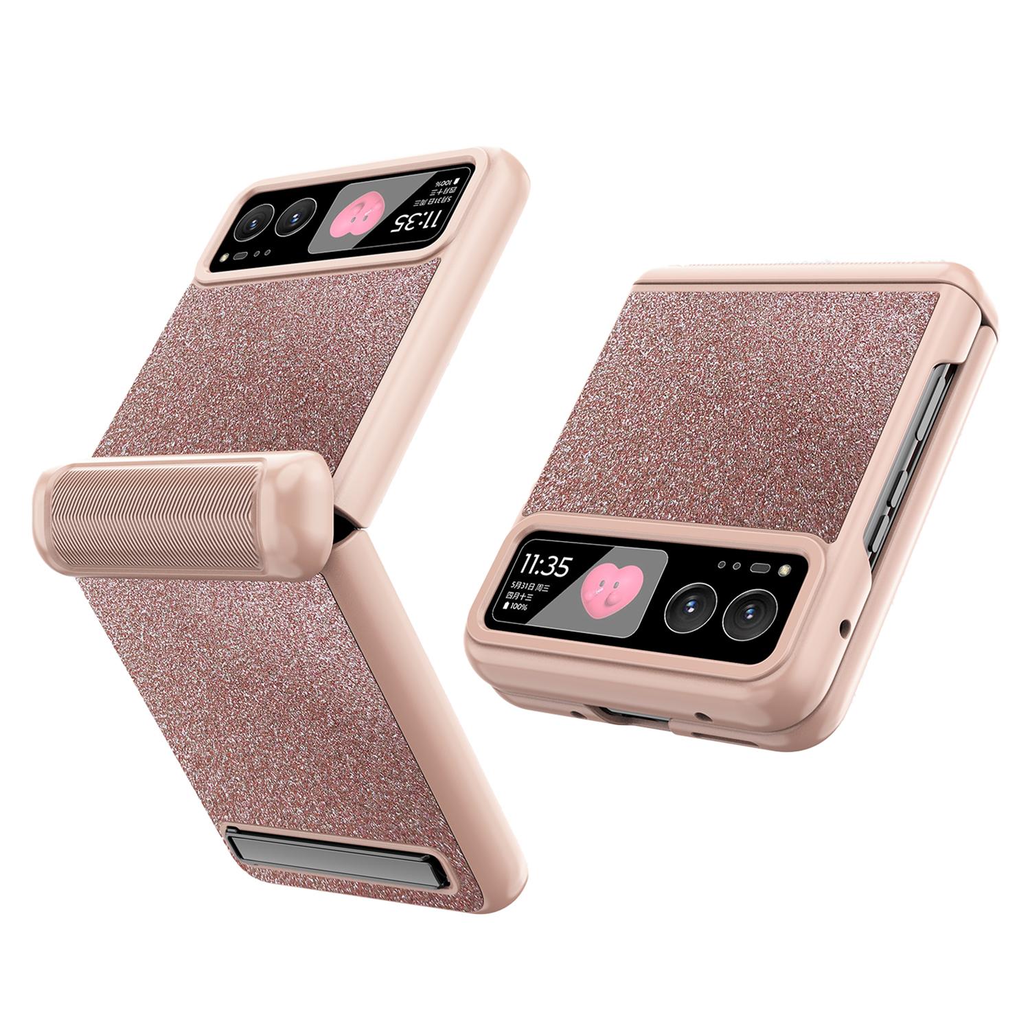 

Чехол для телефона с подставкой для телефона Motorola Razr 40 5G, защита шарниров с пленкой на задний экран Rose Gold