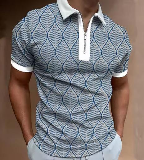 Short Sleeve Men's Polo Shirt with Lapel Business Casual 3D Geometric Printing Digital Short Sleeve Polo Shirt Summer