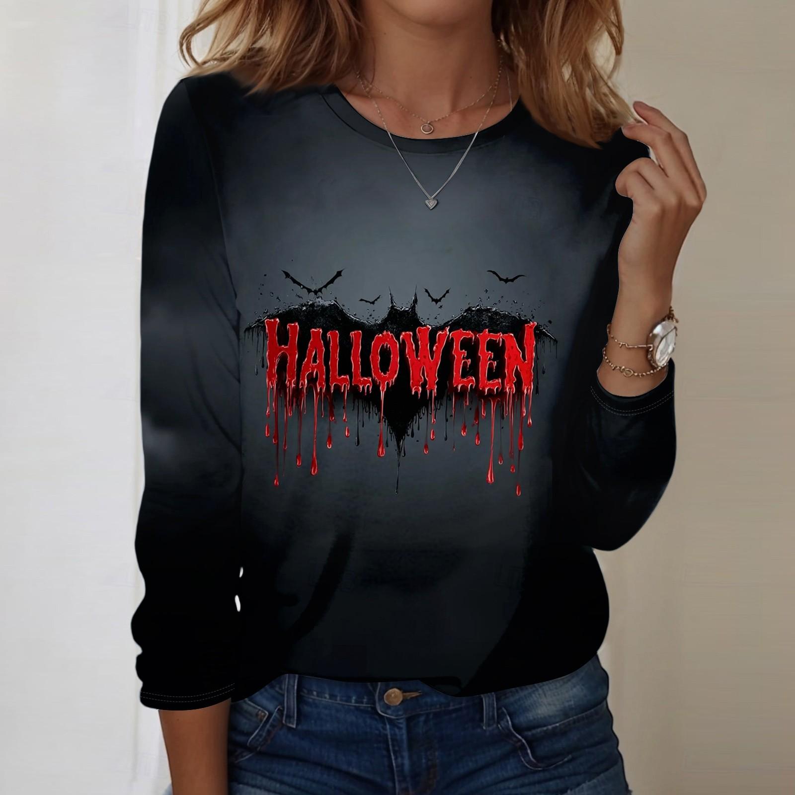 

Женский топ с круглым вырезом, свободного кроя, с длинными рукавами и принтом на Хэллоуин XL