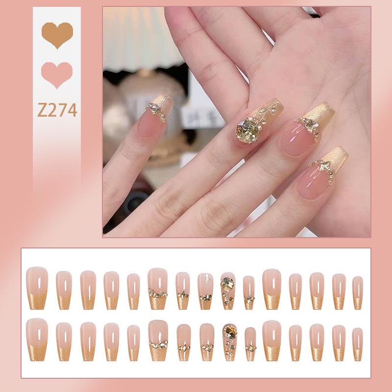 Flashy French Cat Eye Nail Stickers - Wearable Tips with Crushed Diamond Look, Rich Girl Vibe, Finished False Nails