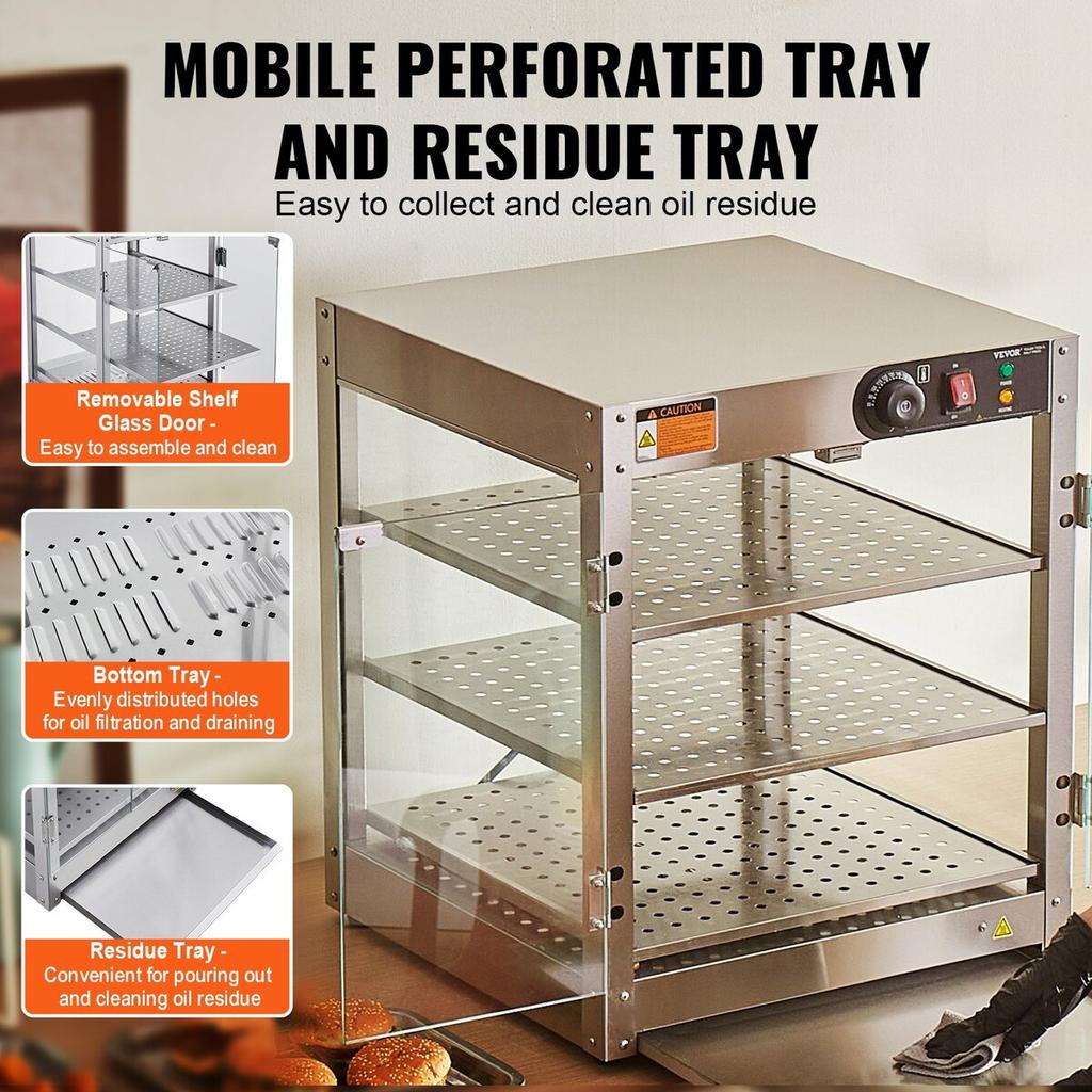 3-Tier Commercial Food Warmer Display Countertop Pizza Cabinet with Light