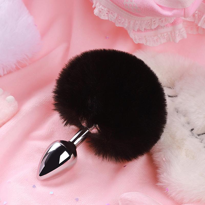 Metal Pointed Tip Plush Rabbit Tail Anal Plug Prostate Massager Butt Plug Fox Tail Cosplay Erotic Sex Toys For Adults Sex Game