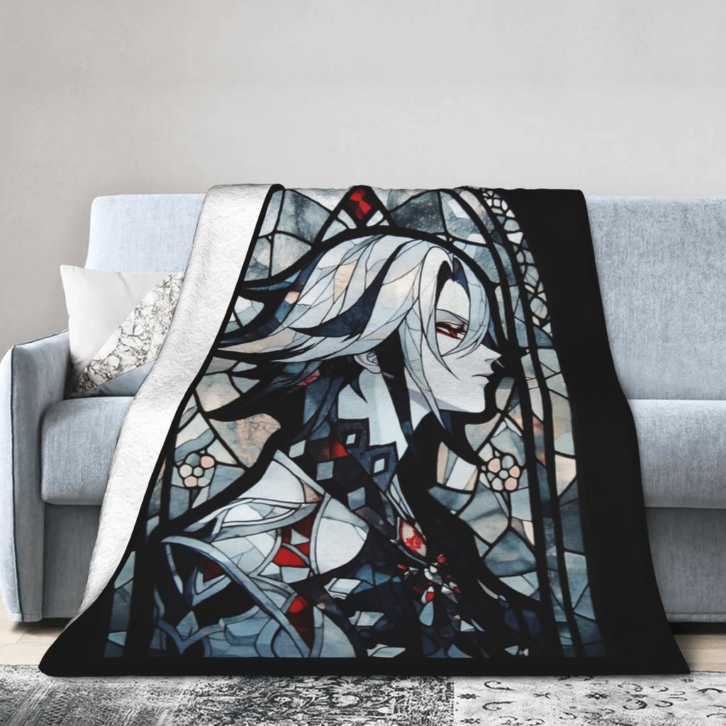 Buntglas Arlecchino Genshin Impact Decken Korallenfleece Plüsch Super Warme Überwürfe für Bettwäsche Schlafzimmer Bettwäsche Überwürfe