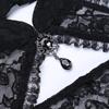 Women's Black Lace Bell Sleeve Halloween Top - Elegant Stand-up Collar