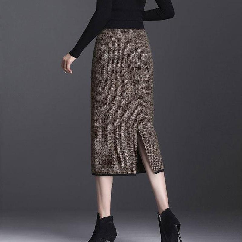 Осенне-зимняя женская миди-юбка, вязаная юбка, юбка с высокой талией, утепленная, с карманами, облегающая, юбка-карандаш M кофейный