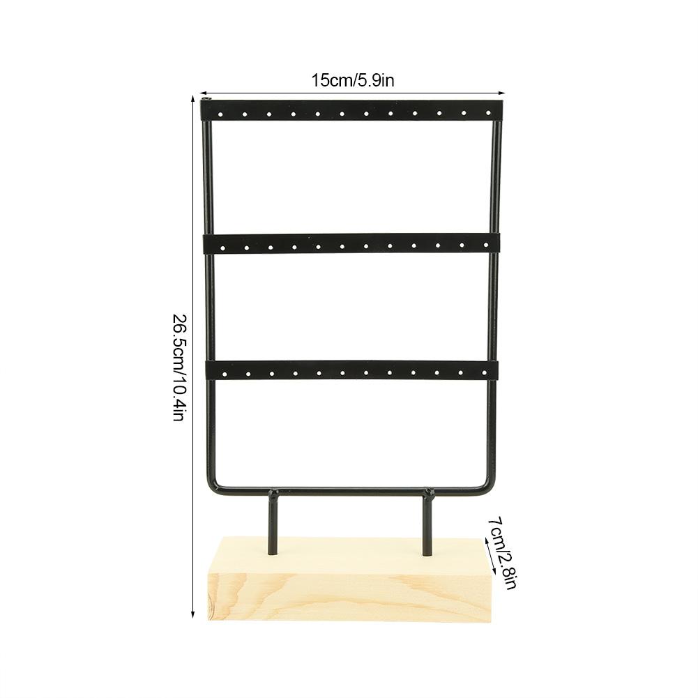 36 Holes Metal Jewelry Storage Rack Display Stand Earrings Necklace Organizer with Wood Base
