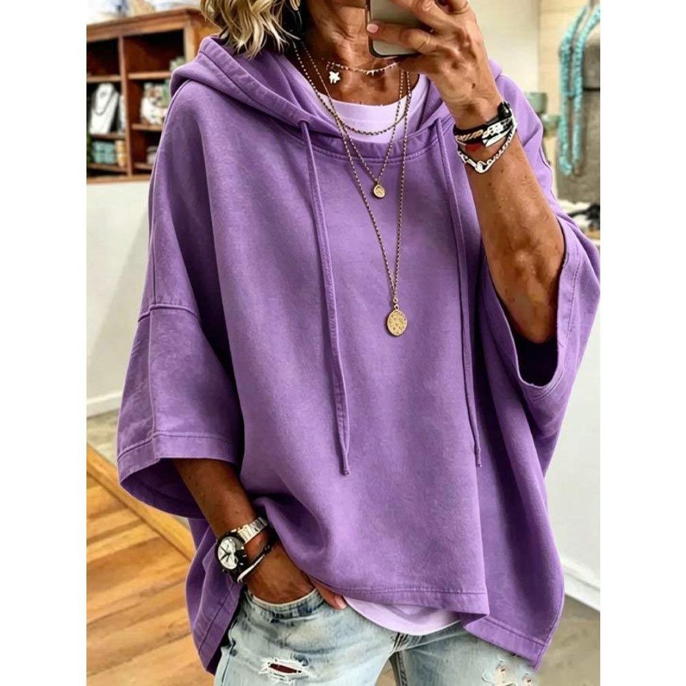 Women Solid Drawstring Hoodie, All-match Sports Pullover Top for Autumn Winter