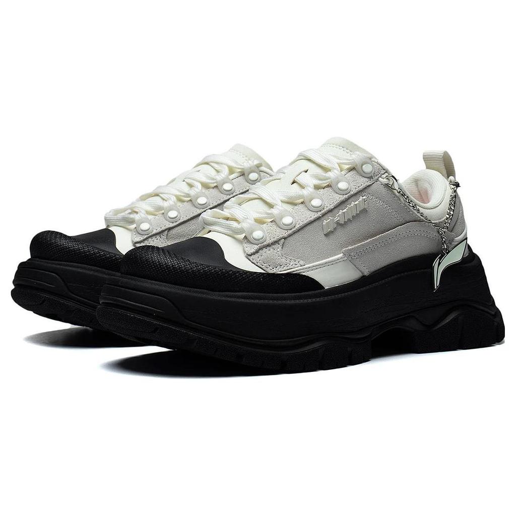 Li-Ning Synthetic Leather Non-Slip Wear-Resistant Low-Top Sports Casual Shoes Women Sneakers White Black AGCS276-3