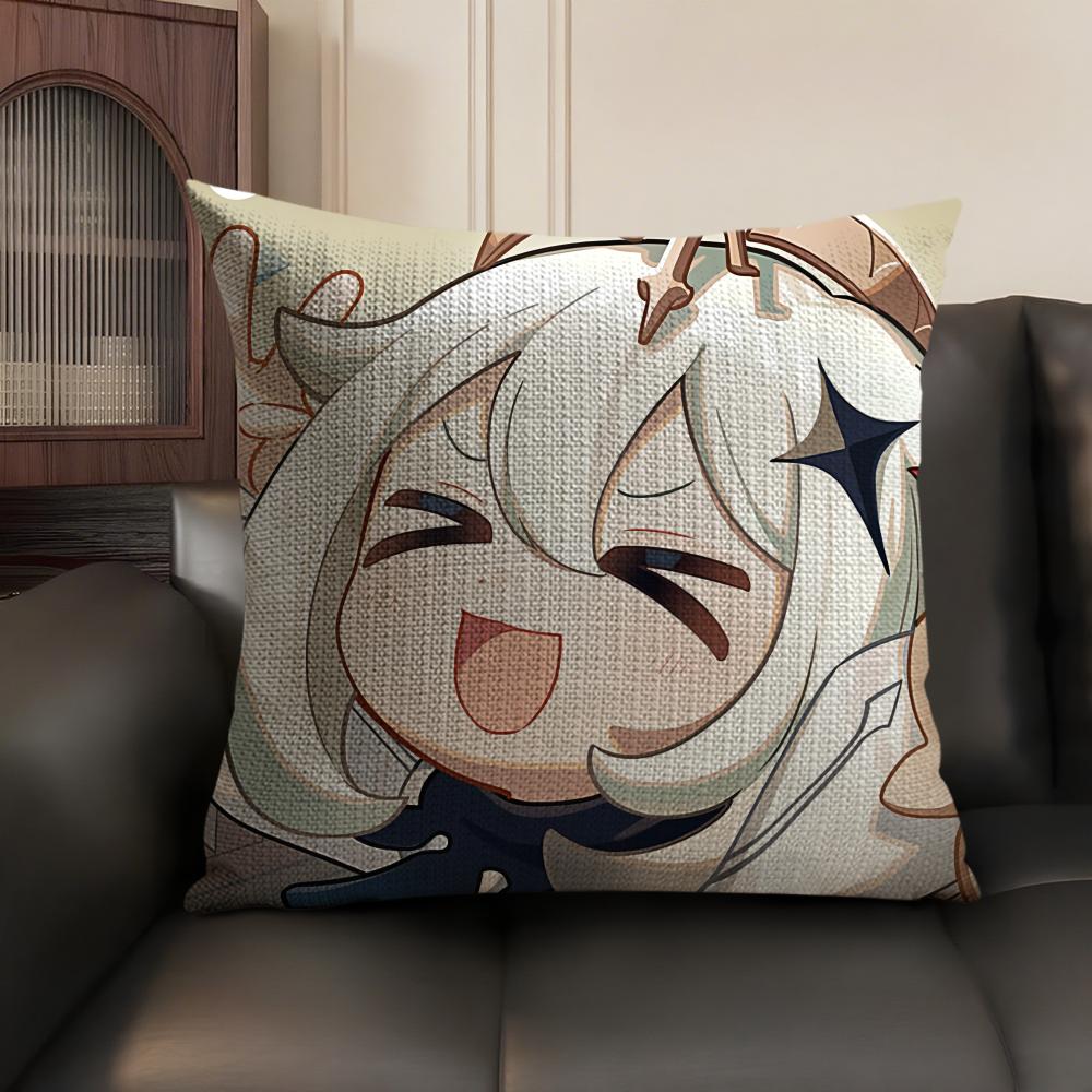 Paimon Cute Cute Genshin Impact Cushion Cover Natural Linen Organic Fabric DoubleSided Printing Sofa Home Decor Pillow Case