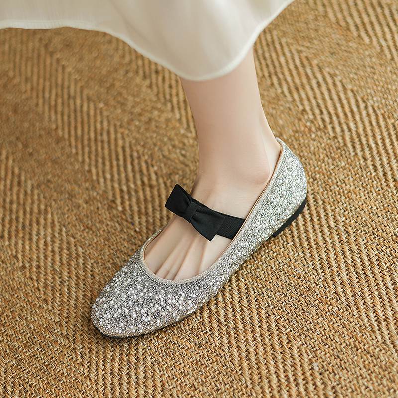 Krazing Pot crystal beading Fashion Spring Size 42 41 Low Heels Women round Toe Shoes Ballet Dance Shallow Flats