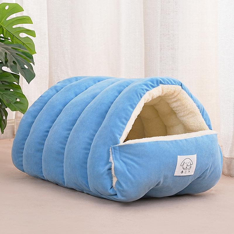 Winter Warm Zipper Style Plush Pet Sleeping Bag & Semi-Closed Cat Bed