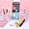 Cartoon Metal Pen Holder Hollow Design Desk Organizer Cute Colorful
