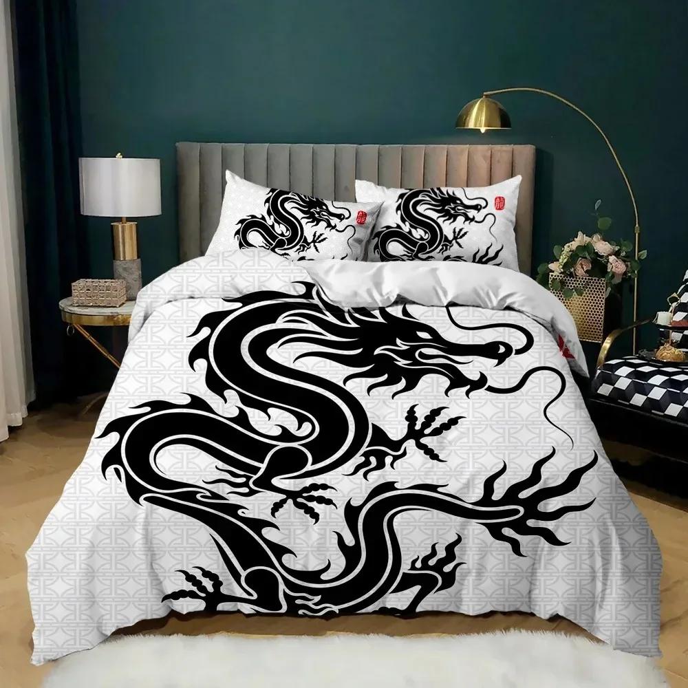 Comforter Bedding Queen 3D Mythical Dragon Print 3 Piece Bed Set With Pillow Shams Kids Cool Polyester No Comforter