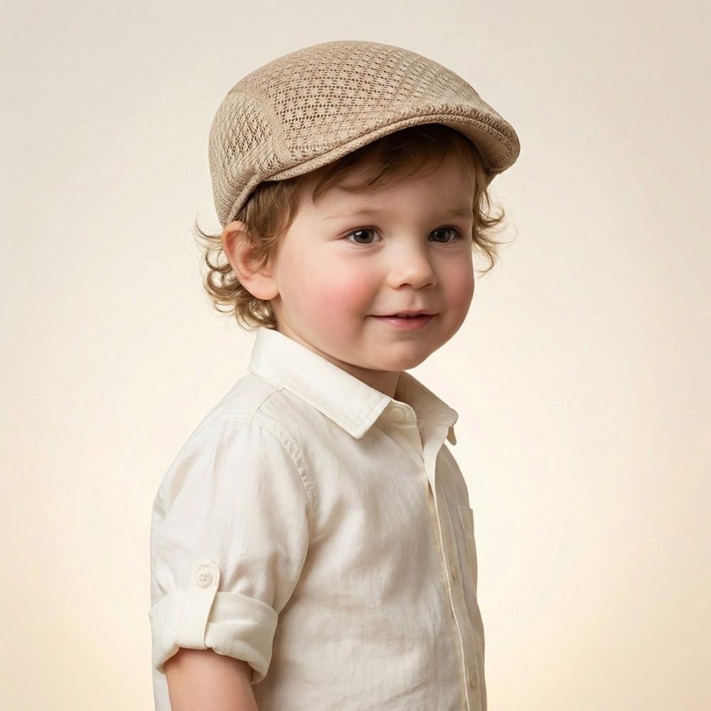 Solid Color Children Forward Cap Hollow Sun Hat Casual Mesh Beret Daily
